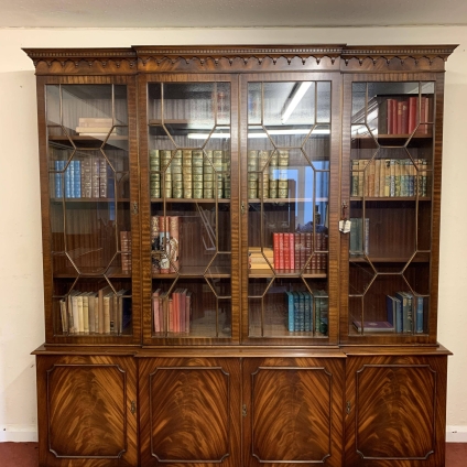 Large Outstanding Quality Mahogany Bevan Funnel Four Door Breakfront Library Bookcase - Now Sold