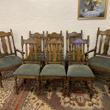 Stunning Set Of Eight Oak Barley Twist Dining Chairs Including Two Carvers - Now Sold