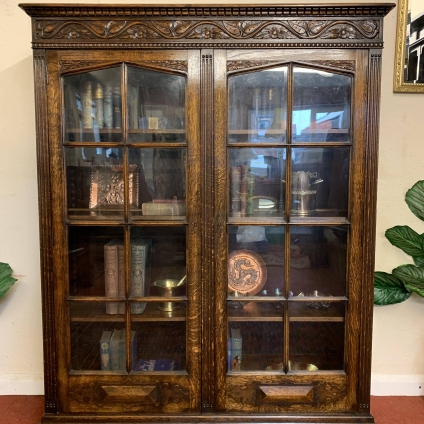 Fabulous Quality Antique Carved Oak Glazed Bookcase Circa 1920 - Now Sold