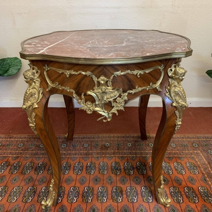 Highly Decorative Louis Xv Style Walnut Marble Shaped Top Centre Table - Now Sold