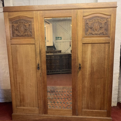 Fantastic Quality Carved Natural Oak Edwardian Mirror Door Wardrobe Circa 1910 - Now Sold