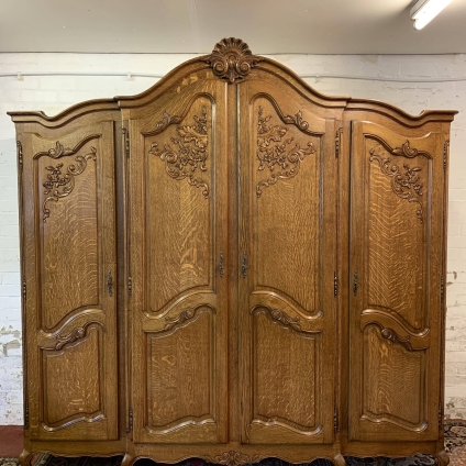 Beautiful Shaped French Carved Oak Four Door Breakfront Armoire/wardrobe - Now Sold