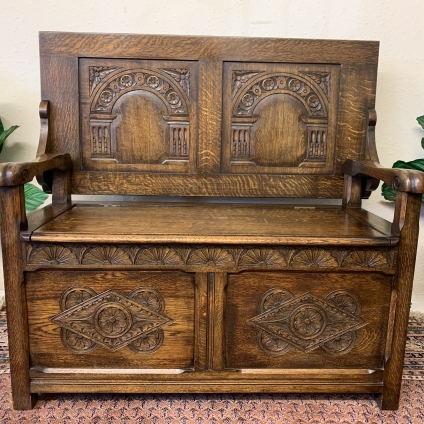 Fantastic Antique Carved Oak Monks Bench/seat/settle - Now Sold