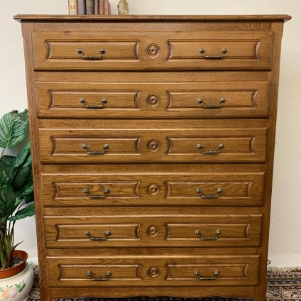 Tall French Oak Chest Of Six Drawers