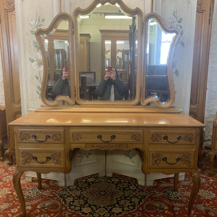 Fabulous Quality French Carved Oak Triple Mirror Dressing Table - Now Sold