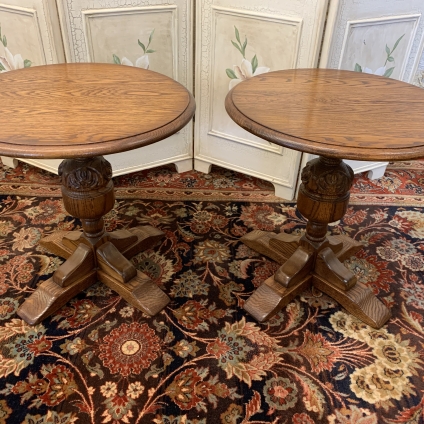Fabulous Pair Of Jaycee Carved Oak Wine/occaisional Tables - Now Sold