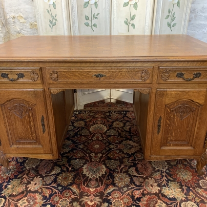 Outstanding Quality French Carved Oak Partners Desk - Now Sold