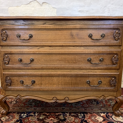 Fantastic French Shaped Carved Oak Chest Of Three Drawers - Now Sold