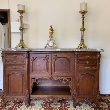 Stunning French Antique Carved Oak Marble Top Credenza/dresser Circa 1890 - Now Sold