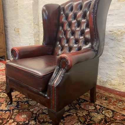 Fantastic Red Leather Wingback Chesterfield Armchair/gentlemans Chair - Now Sold