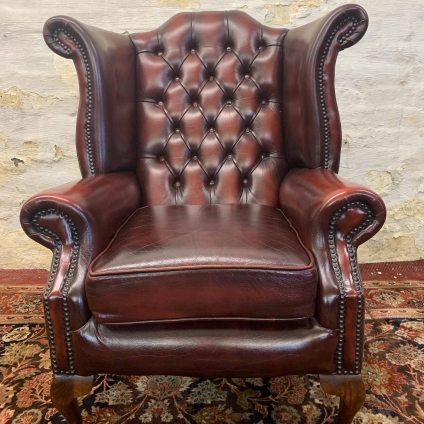 Fantastic Red Leather Wingback Chesterfield Armchair/gentleman Chair - Now Sold