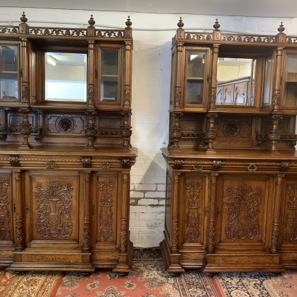 Rare Pair Of Fabulous French Antique Carved Oak Cupboads/cabinets Circa 1890 - Now Sold