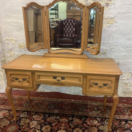 Elegant French Carved Oak Triple Mirrored Dressing Table - Now Sold