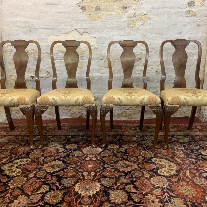 Fantastic Quality Set Of Four Walnut Dining Chairs With William Morris Upholstery - Now Sold
