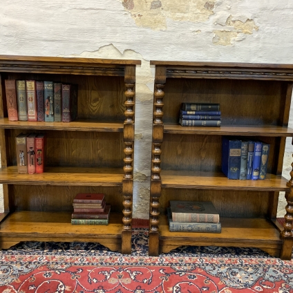 Pair Of Fantastic Solid Oak Three Tier Open Bookcases - Now Sold