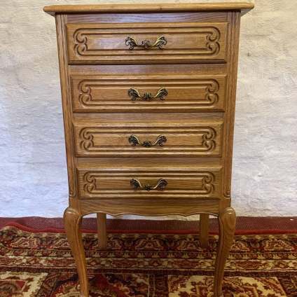 Elegant Vintage French Carved Oak Chest Of Four Drawers - Now Sold