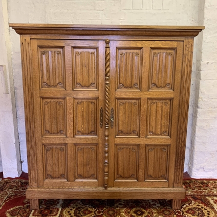 Outstanding Quality Vintage Oak Linen Fold Two - Door Cupboard/cabinet - Now Sold