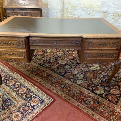 Fabulous Antique French Carved Oak Leather Top Partners Desk Circa 1910 - Now Sold