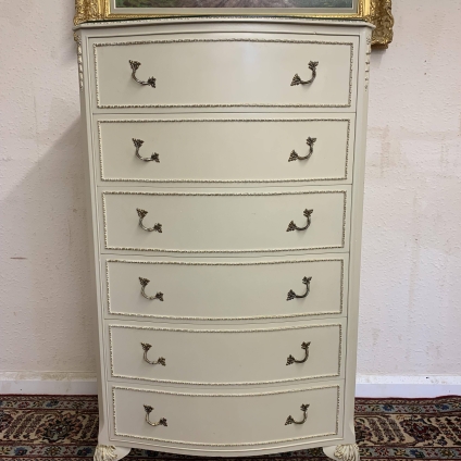 Tall Louis Xv Style Shaped Cream And Gilt Chest Of Six Drawers - Now Sold