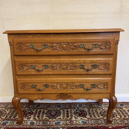 Elegant French Carved Oak Chest Of Three Drawers - Now Sold