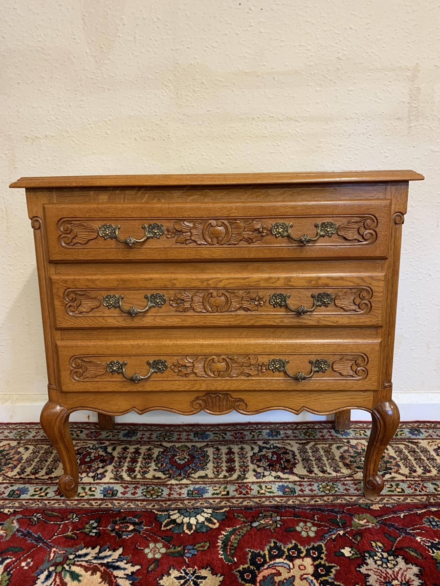 Elegant French Carved Oak Chest Of Three Drawers - Now Sold