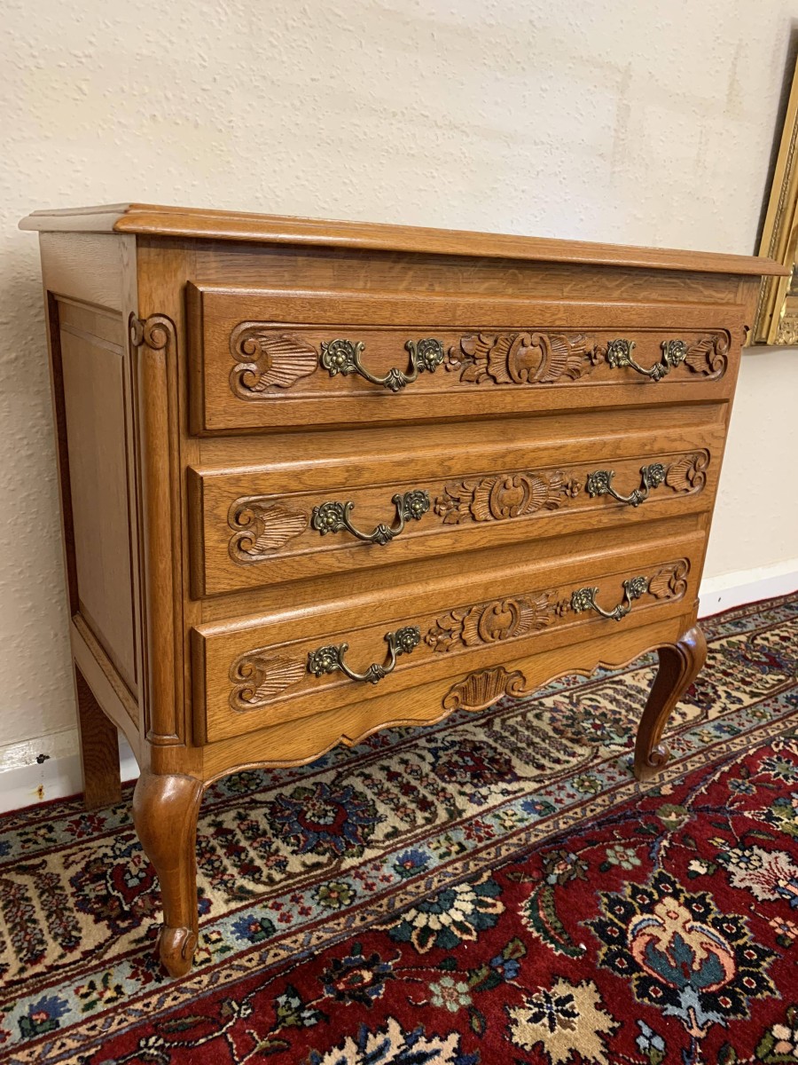 Elegant French Carved Oak Chest Of Three Drawers - Now Sold - Image 10