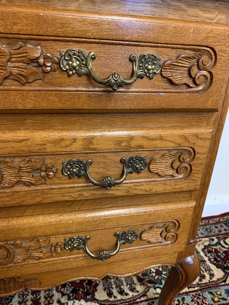 Elegant French Carved Oak Chest Of Three Drawers - Now Sold - Image 11