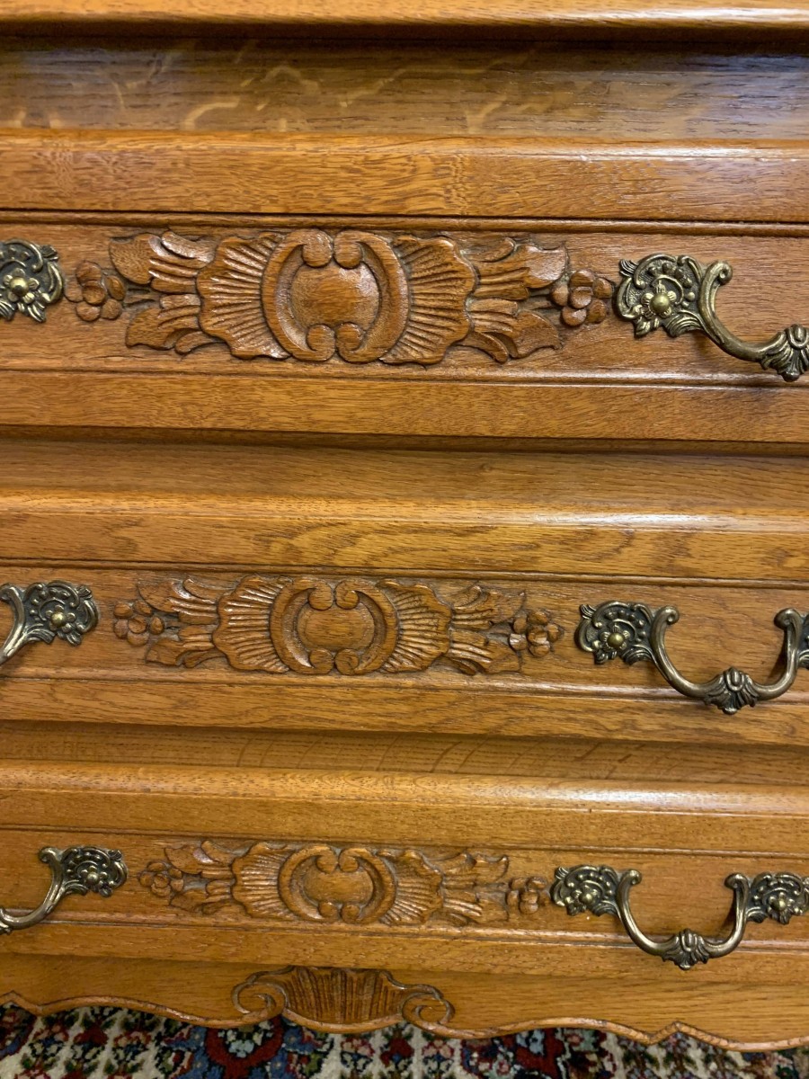 Elegant French Carved Oak Chest Of Three Drawers - Now Sold - Image 12