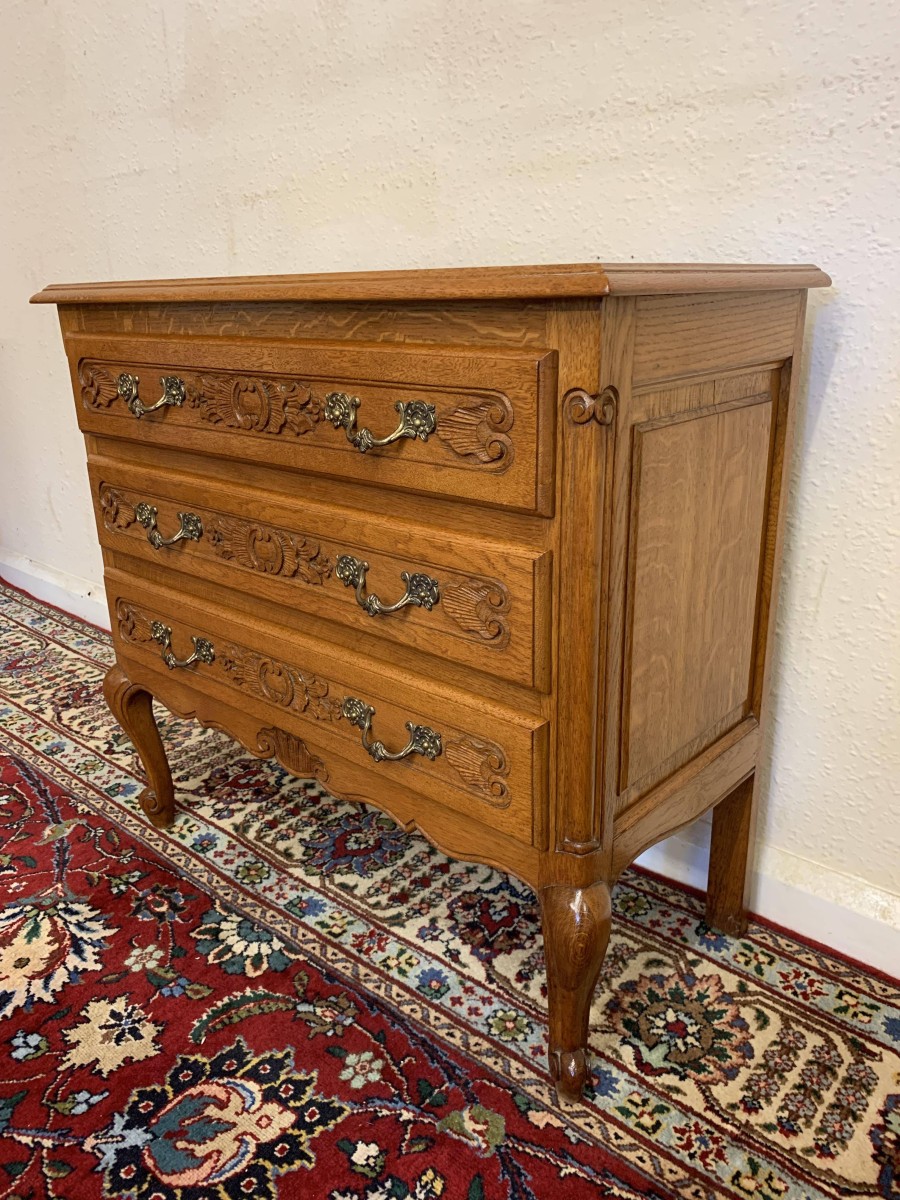 Elegant French Carved Oak Chest Of Three Drawers - Now Sold - Image 3