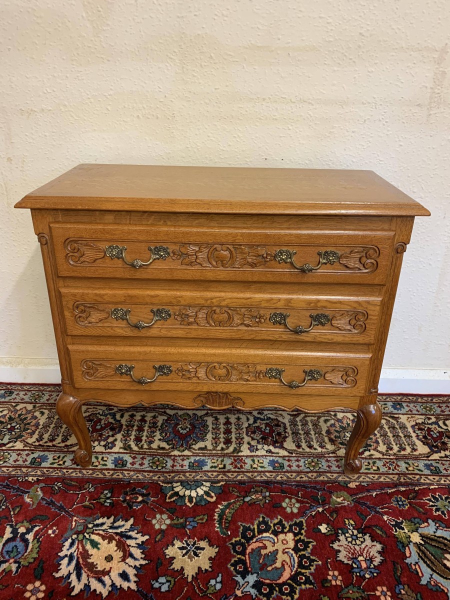 Elegant French Carved Oak Chest Of Three Drawers - Now Sold - Image 5