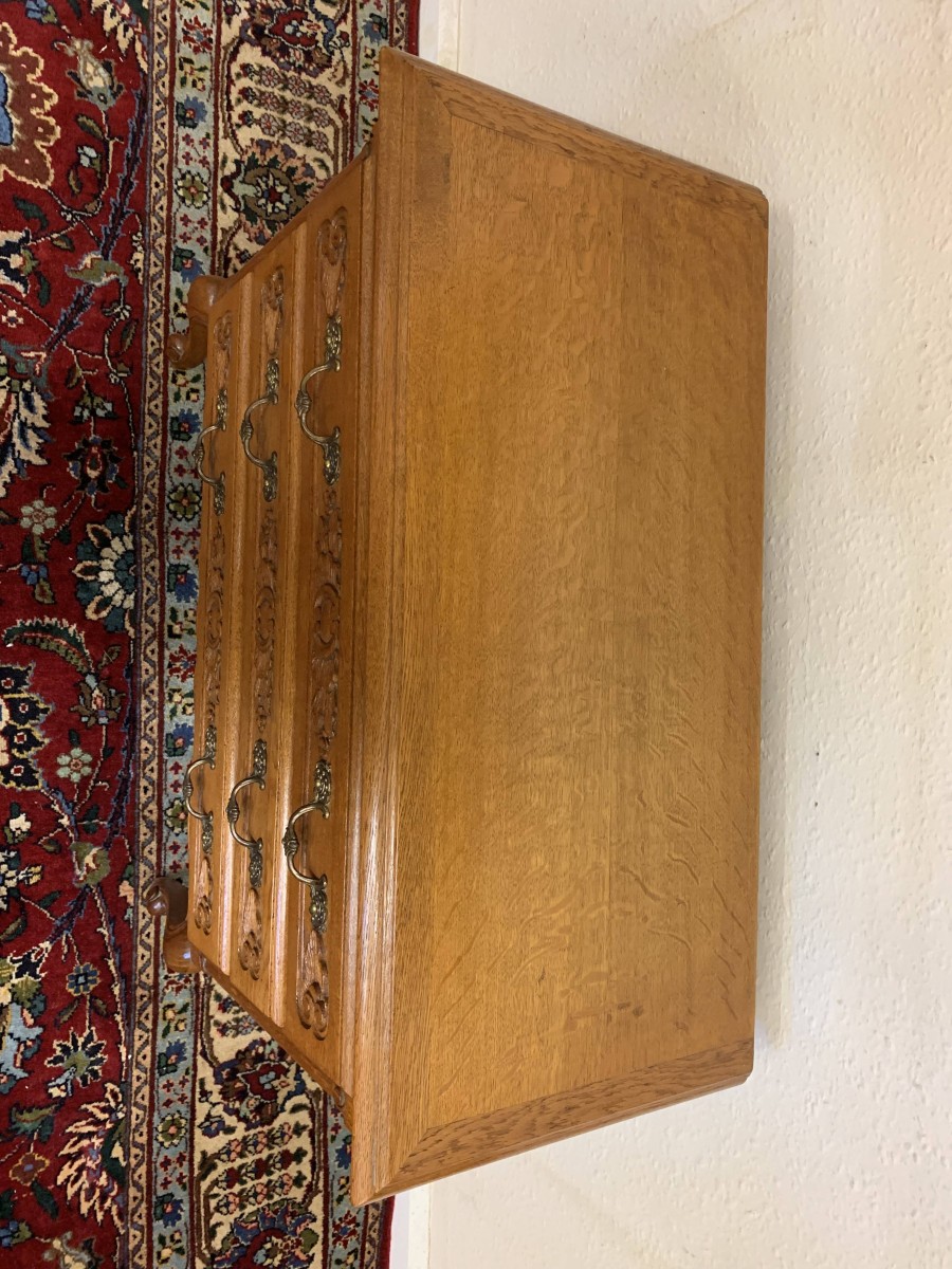 Elegant French Carved Oak Chest Of Three Drawers - Now Sold - Image 6