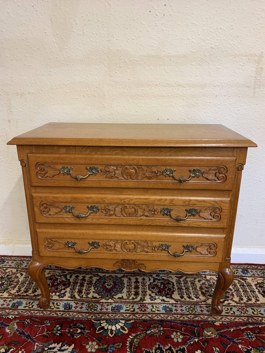 Elegant French Carved Oak Chest Of Three Drawers - Now Sold - Image 8