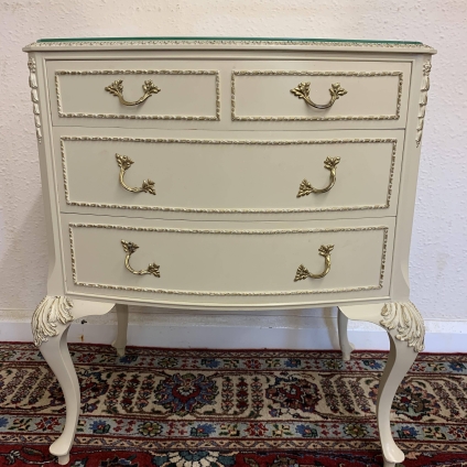 Fabulous Louis Xv Style Cream And Gilt Bow Front Chest Of Three Drawers - Now Sold