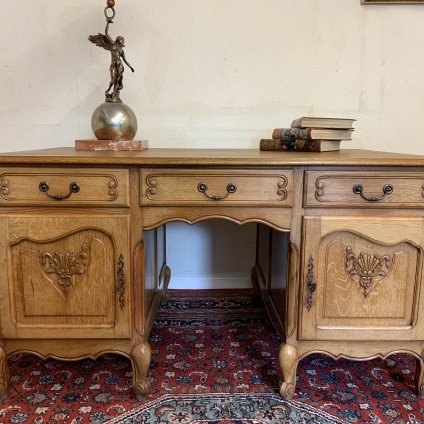 Fantastic Quality French Carved Oak Partners Desk - Now Sold