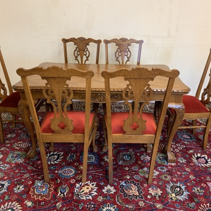Outstanding Quality French Oak Shaped Dining Table With Six Matching Chairs - Now Sold