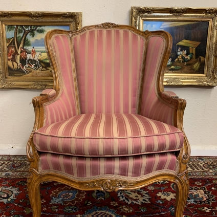 Elegant Antique French Carved Walnut Upholstered Armchair - Now Sold