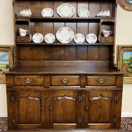 Fabulous Solid English Oak Three Door Dresser With Open Plate Rack Back - Now Sold