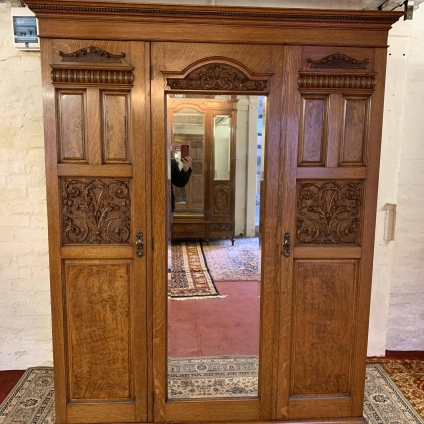 Outstanding Quality Victorian Carved Oak Mirrored Door Wardrobe Circa 1900 - Now Sold