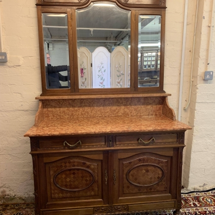 Fabulous Antique French Carved Walnut Marble Top Mirrored Washstand/dressing Chest - Now Sold