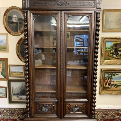 Stunning French Antique Carved Oak Glazed Two Door Bookase/cabinet Circa 1900 - Now Sold