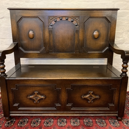 Antique English Carved Oak Settle/bench Circa 1920 - Now Sold