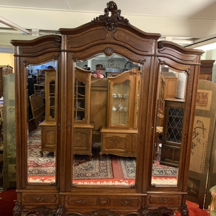 Stunning Antique French Carved Oak Breakfront Mirror Door Armoire/wardrobe - Now Sold