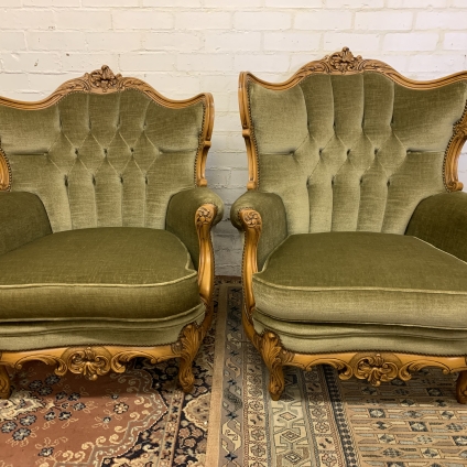 Fabulous Pair Of His And Hers Antique French Carved Oak Armchairs - Now Sold