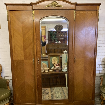 Fantastic Quality Antique French Oak And Gilt Breakfront Mirrored Door Armoire - Now Sold
