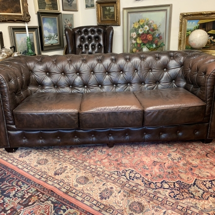Outstanding Quality Antique Brown Leather Three Seater Chesterfield Sofa - Now Sold