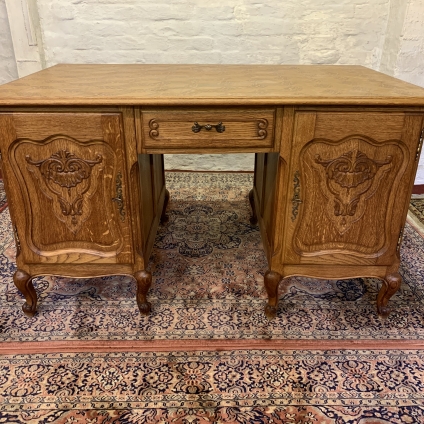 Fabulous French Carved Oak Parquetry Topped Partners Desk - Now Sold
