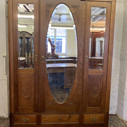 Fabulous French Carved Oak Mirrored Door Armoire/wardrobe Circa 1930 - Now Sold