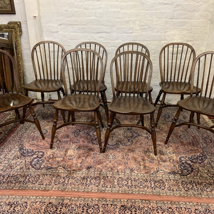 Fantastic Set Of Eight Oak And Elm Windsor Chairs With Crinoline Stretchers -now Sold