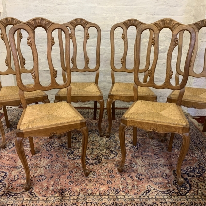 Elegant Set Of Six French Carved Oak Chairs - Now Sold