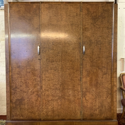 Outstanding Quality Deco Burr Walnut Three Door Wardrobe Circa 1930 - Now Sold